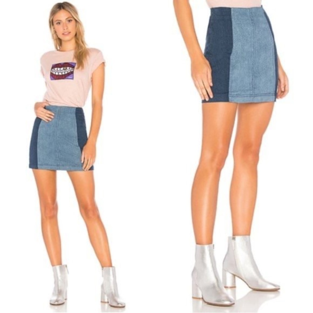 Free People Two-Tone Modern Femme Denim Mini Skirt